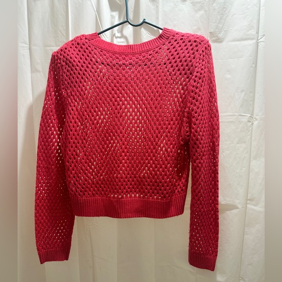 Vibrant Hot Pink Mesh Sweater with shoulder pads - Picture 5 of 5